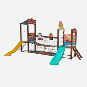 Nhà Chòi Cầu Trượt Gỗ 2 Máng Đơn